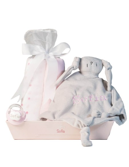 Set de Muselina Doudou y chupete personalizado rosa